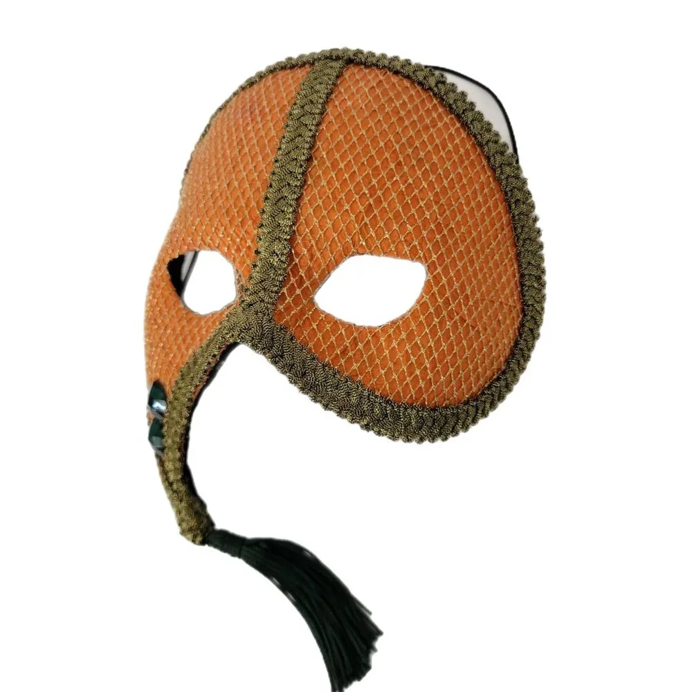 Costume Eye Mask Orange Ornate Masquerade Carnival Mardi Gras Vintage Handmade